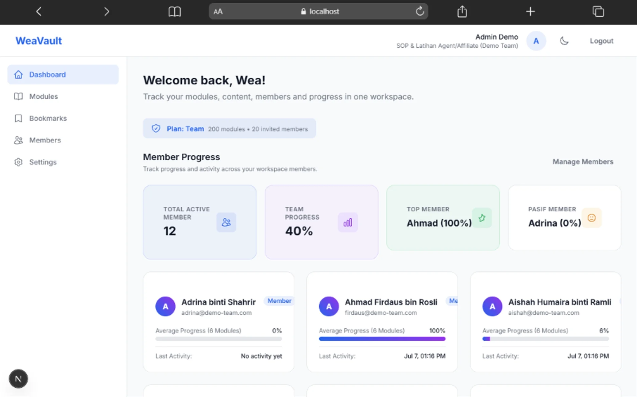 WeaVault Desktop Dashboard